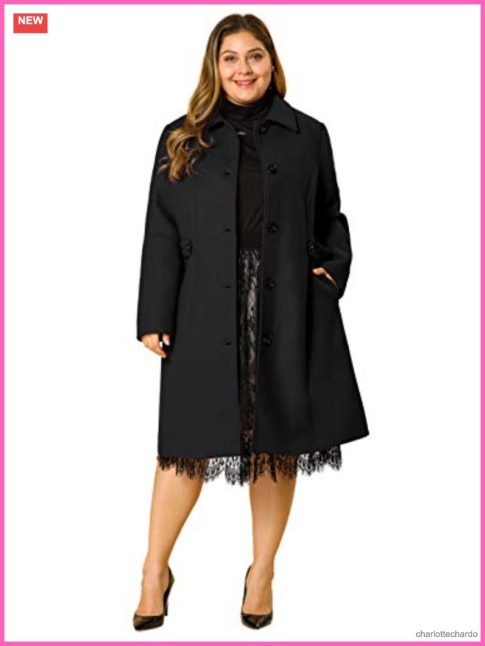 Plus Size Single Breasted Belted Longline Winter Pea Coat